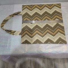 Chevron Pattern Foldable Canvas Reusable Shopping Bag Large Brown Beige White