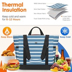 Cooler Bag Insulated, Soft Side Cooler, Reusable Grocery Gray Blue and White