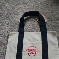 Trader Joe’s Mini Canvas Tote Bag Beige Blue Red 13x10x6 Reusable