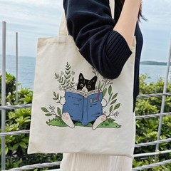 Cat Tote Bag Aesthetic Cute Tuxedo Reusable Shopping Grocery Beach Gifts