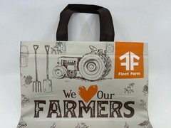 Fleet Farm Plastic Tote Bag and Ball Cap “We Love Our Farmers”. NEW