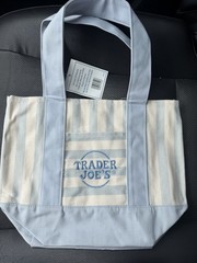 Trader Joe’s Mini Canvas Tote Bag Blue/White Stripe Reusable 10.5x6x12 in