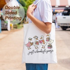 Funny Goose Book Lovers Canvas Tote Bag: Reader, Teacher, Women, Men Gifts