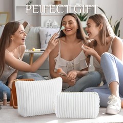 Paterr 2 Pcs White Fuzzy Makeup Bag Set Flannel Cosmetic Bags Cute