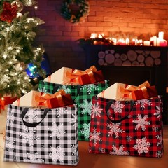36 Pcs Reusable Christmas Large Gift Bags Bulk Xmas Holiday Plaid Tote Shoppi…