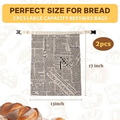 Pzzpzs 2 Pack Reusable Beeswax Bread Bags for Sourdough,Natural Linen White