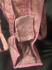 Pink Denim Print Medium Reusable Tote Bag, Zipper Closure, 17x17x5