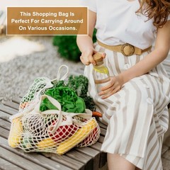 Reusable Mesh Produce Storage Bags Washable Portable Bag Short Handle White