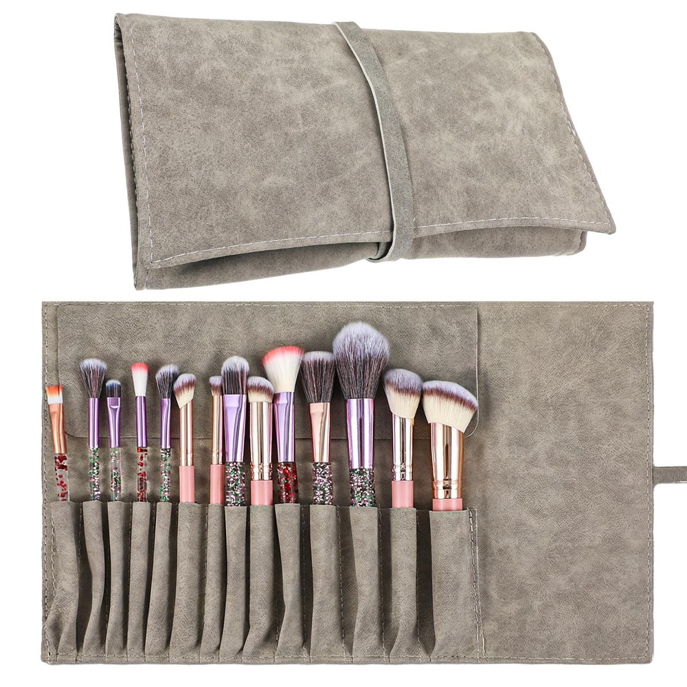 Xinjoduz 1 PCS Makeup Brush Holder Organizer, PU 13.78 × 7.87 inches, Grey