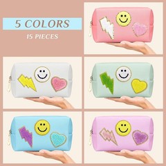 Silkfly 15 Pcs Preppy Patch Makeup Bag Bulk End of the Year Teacher Colorful