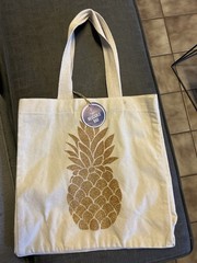 Canvas Reusable Tote Bag – Gold Glitter Pineapple Print – Handmade – 15” x 15”