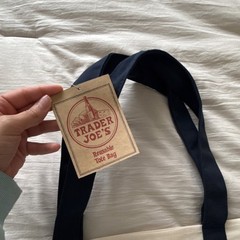 Trader Joe’s Reusable Foldable Canvas Tote Bag Beige Navy Blue