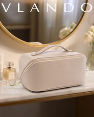 Vlando Makeup Bag,Large Capacity Travel Toiletry Bag,Cosmetic Bags 01.Toffee