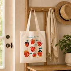 Canvas Tote Bag for Women, Sleepy Cat Berries Reusable Shoulder Bags, Birthda…