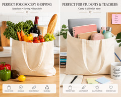 5 Pack Reusable Cotton Canvas Tote Bag Blank DIY Craft Grocery Shopping Bags
