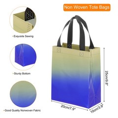 12Pcs Reusable Gift Bags with Handles 7.9 x 9.8 Inch Gradient Yellow Blue