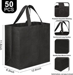 Black Reusable Totes Bag W/ Reinforced Handles Non Woven Bulk Shopping Bags