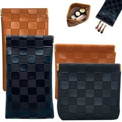 4PCS Small Makeup Bag for Purse, Mini Leather 4.7in x4.3in, Black, Brown