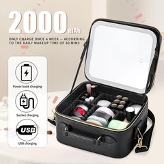 ZhenGuiRu Travel Makeup Bag with LED Mirror, Portable Cosmetic CosBagBlack-C