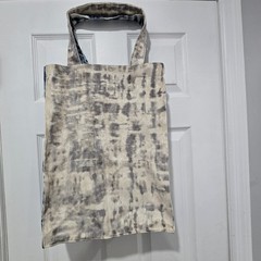 Handmade Abstract Pattern Fabric Reusable Tote Bag Medium Blue Beige Two-Piece