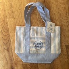 Trader Joe’s Limited Mini Canvas Pastel Striped Tote Bag 2026 Light Blue