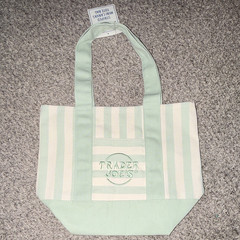 Trader Joe’s Mini Canvas Tote Bag, Green & White Striped Reusable Shopping
