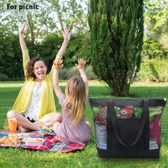 2Pack Lightweight Mesh Tote Bag,Sandproof Beach Bags with Zipper &Double Pocket