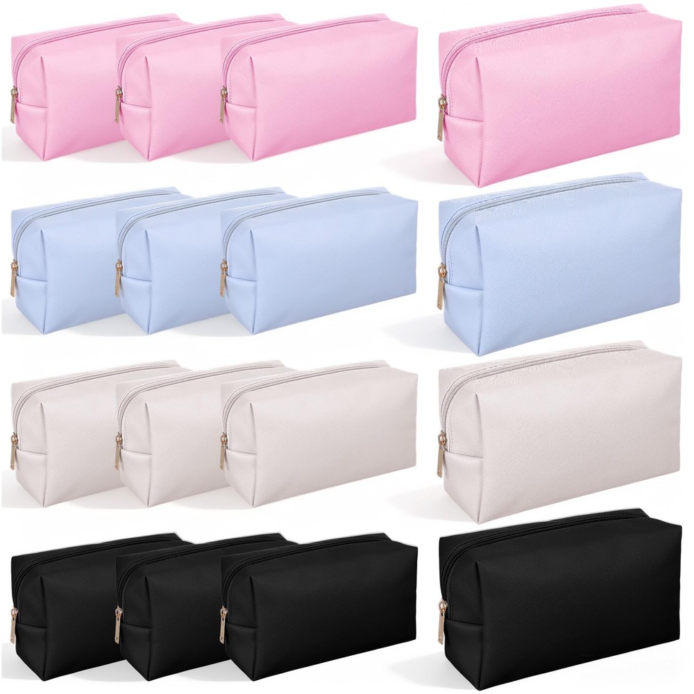 xozeooeu 2 Pack Preppy Makeup Bag PU Black, Blue-gray, Pearl white, Pink