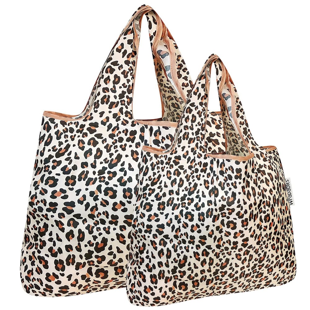 Large & Small Foldable Tote Nylon Reusable Grocery Bags, Set of 2, Wild Cat