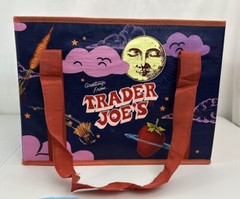 Trader Joe’s 6 Gallon Stand-Up Collapsible Grocery Tote Bag Moon Hibiscus Plane