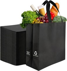 50 Pack Heavy Duty Eco-Friendly Reusable Grocery Bags – Black Durable Totes