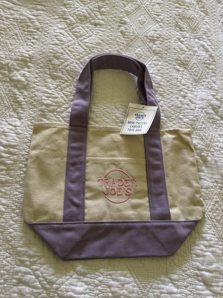 Trader Joe’s Mini Pastel Canvas Tote Bag Purple NWT Spring 2025 Limited Edition