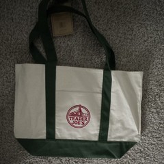 Trader Joe’s Reusable Canvas Tote Bag Beige Green Solid Plain Shopping Grocery