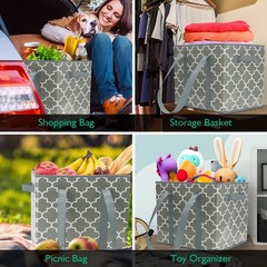 4 Pack Grey Foldable Washable Water Resistant Reusable Grocery Tote Bag