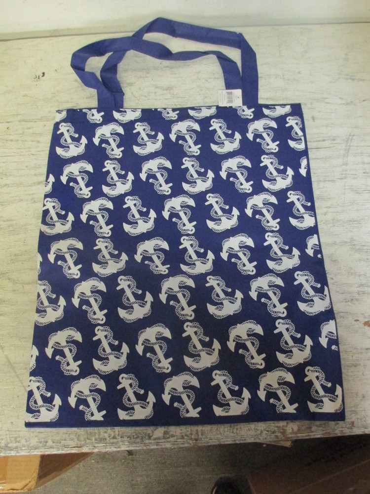 Reuseable Navy Blue Nautical Theme Ropes & Anchors Tote Bag 15″ x 17″ NWT