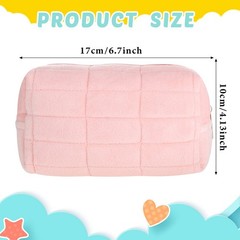 3 Pcs Plush Makeup Bag approx. 4.13 x 6.69 inches, pink, blue, white