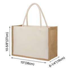 6 PCS Cotton Canvas Tote Bags with Burlap Sides, Reusable Grocery Shopping Bag