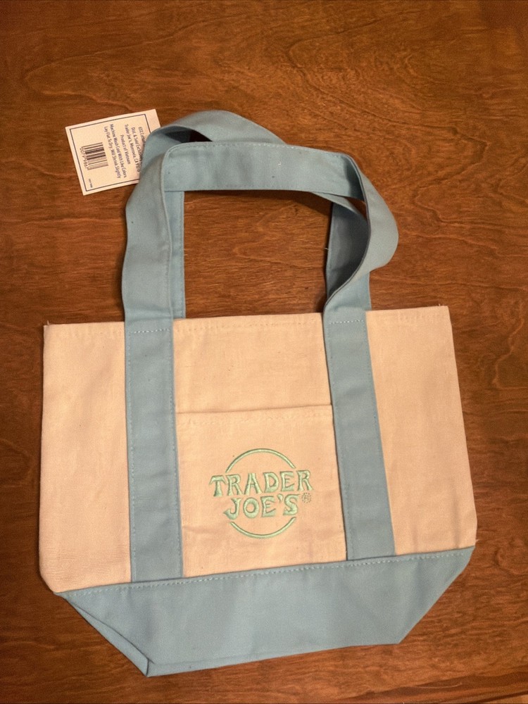 Trader Joe’s 2026 Mini Canvas Pastel Reusable Tote Bag Blue – BRAND NEW