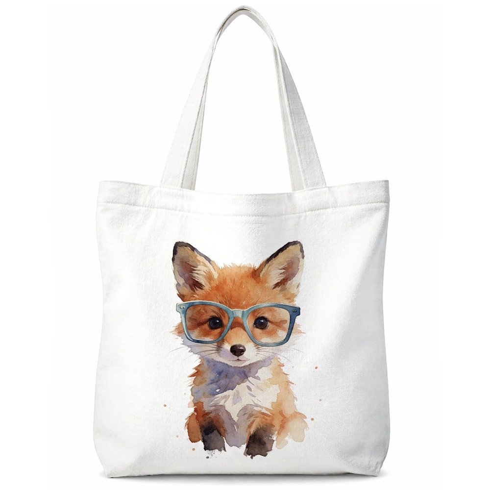 Cute Fox Canvas Tote Bag for Women Fox Lovers, Foxs Gifts, Reusable Grocery S…