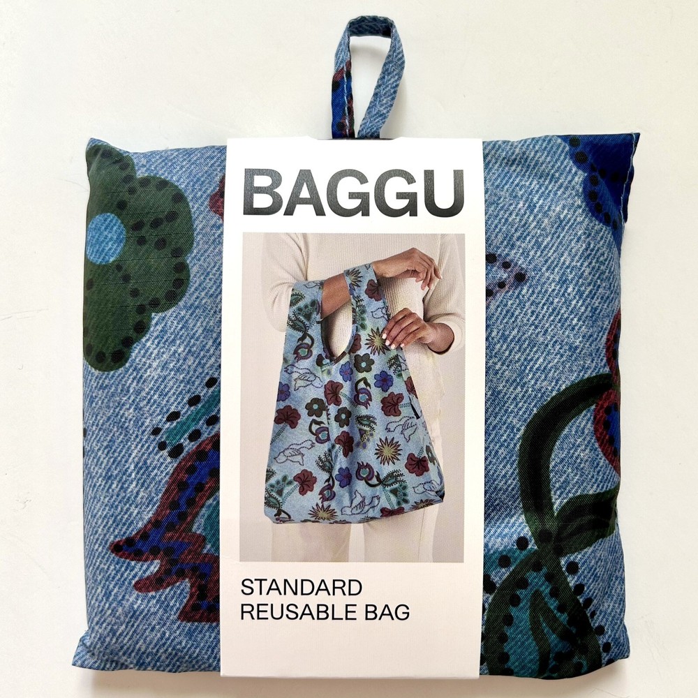 NEW! Baggu STANDARD BAG in “Digital Denim Birds” — Recyc. Nylon SOLD OUT + RARE!