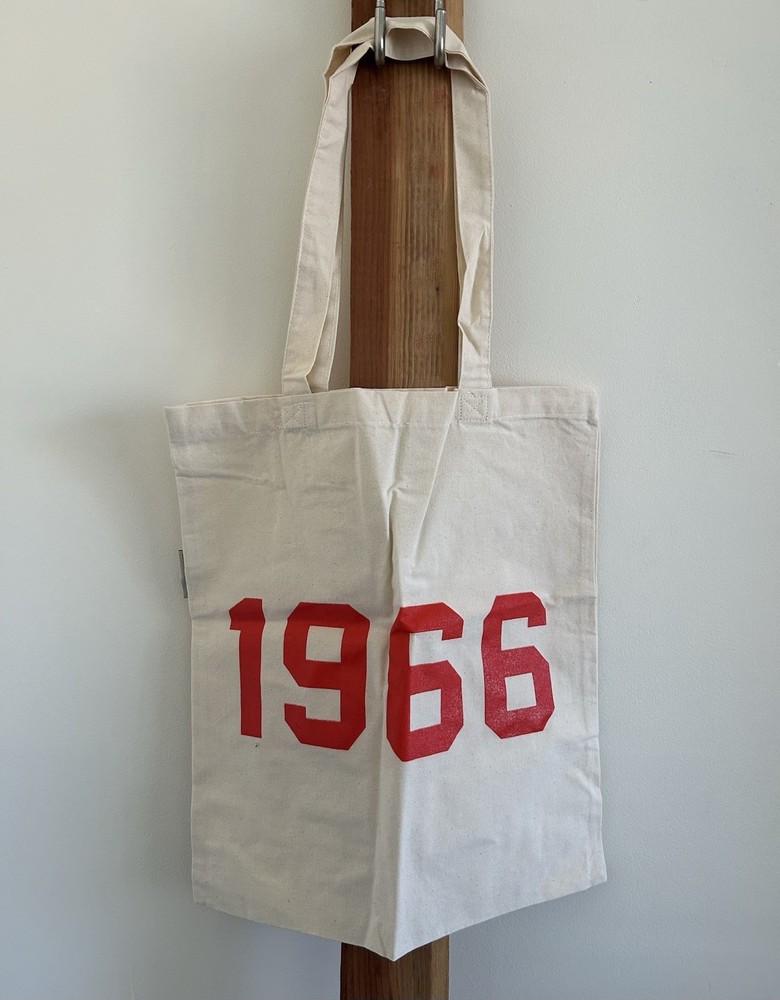 Reusable Tote Bag Beige Red Cotton Graphic Print 13.5x15x20 in