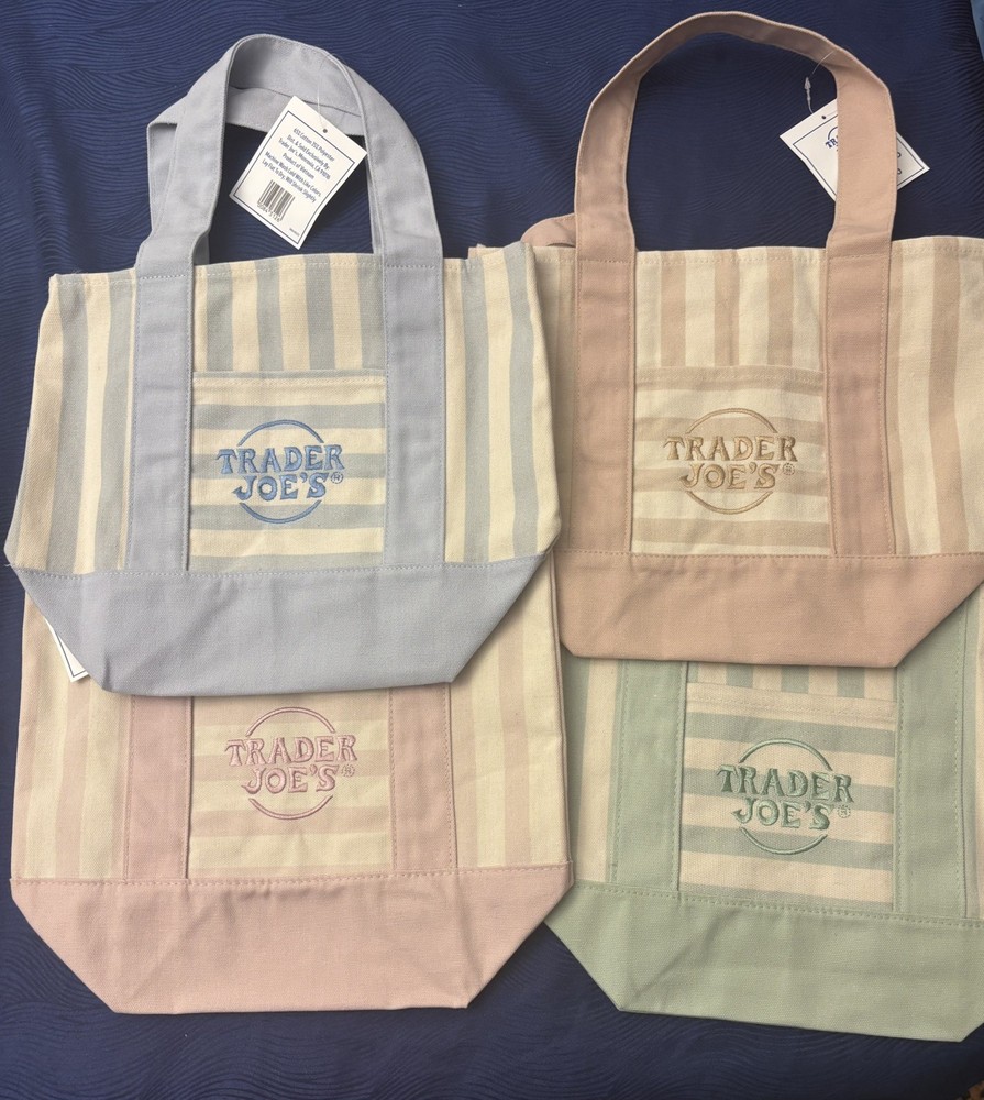 Trader Joe’s Mini Pastel Stripe Canvas Tote Bag Limited Edition Set Of 4 NWT