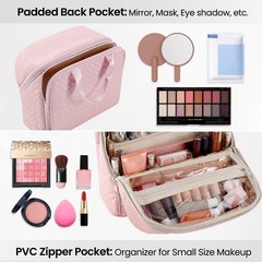 JOYYTUU Standing Makeup Bag, Large Capacity with Room for Brushes Light Pink