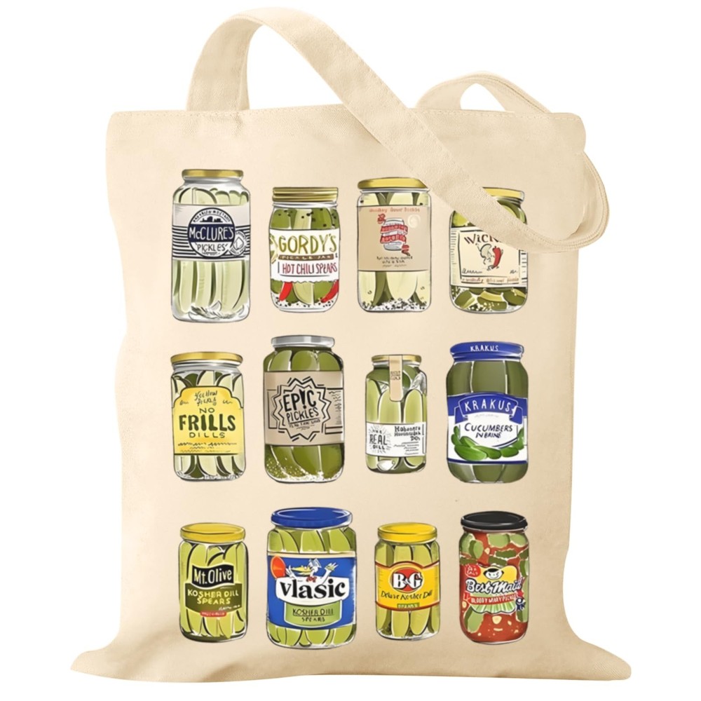Pickle Jar Canvas Tote Bag Funny Aesthetic Vintage Bag For Women Utility Nove…