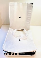 Lot Of 2 Lululemon Reusable Shopping Tote Bags White Black Snap Double Handles