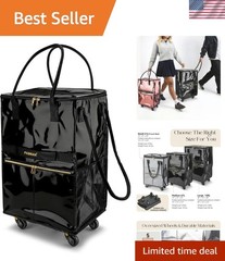 Reusable Grocery Bag on 5 Wheels, Foldable Rolling Tote Bag with Handle and Z…