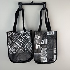 Lululemon Lot of 2 Small Shopping Bags Black/White Text 12″x9″ Snap Yoga