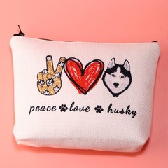 JXGZSO Funny Husky Dog Gift Peace Love Cosmetic Bag peace love husky