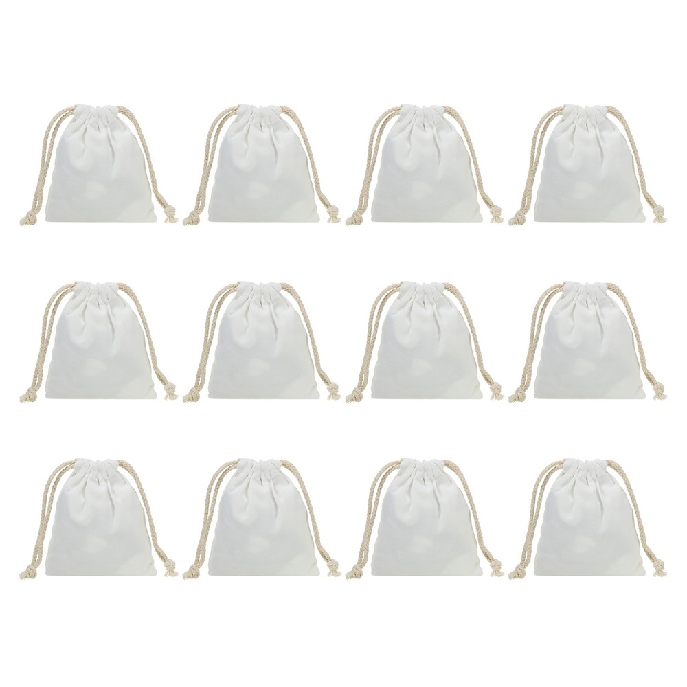 12pcs Polyester Cotton Reusable Drawstring Bags, 5×6″ Dust Bags, White