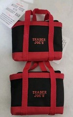(2)Trader Joe’s Black W/ Red Micro Totes With Grocery Bag 2 In 1 Mini